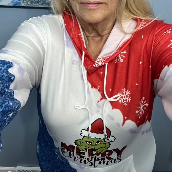 🎄🎁 NWT PATRIOTIC WINTER CHRISTMAS GRINCH HOODED GRAPHIC SWEATSHIRT Women’s L - Picture 5 of 13